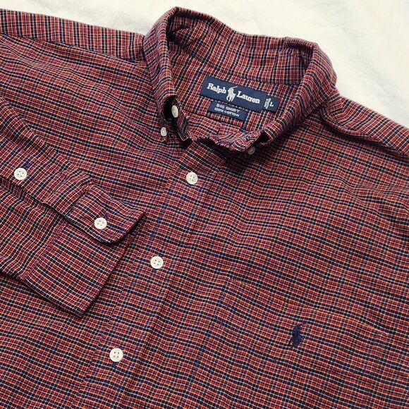 Ralph Lauren BIG SHIRT‎ Mens Large Red Blue Plaid Button Down Pony - Picture 1 of 5